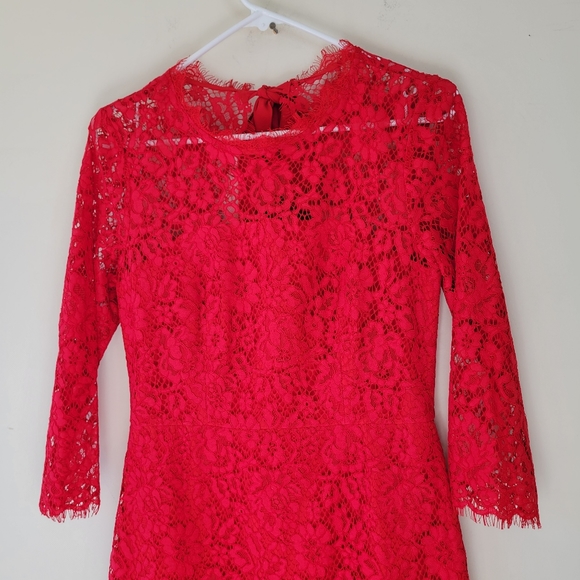 J. Crew Long-sleeve lace sheath dress back bow open back size 2 red - Picture 6 of 10